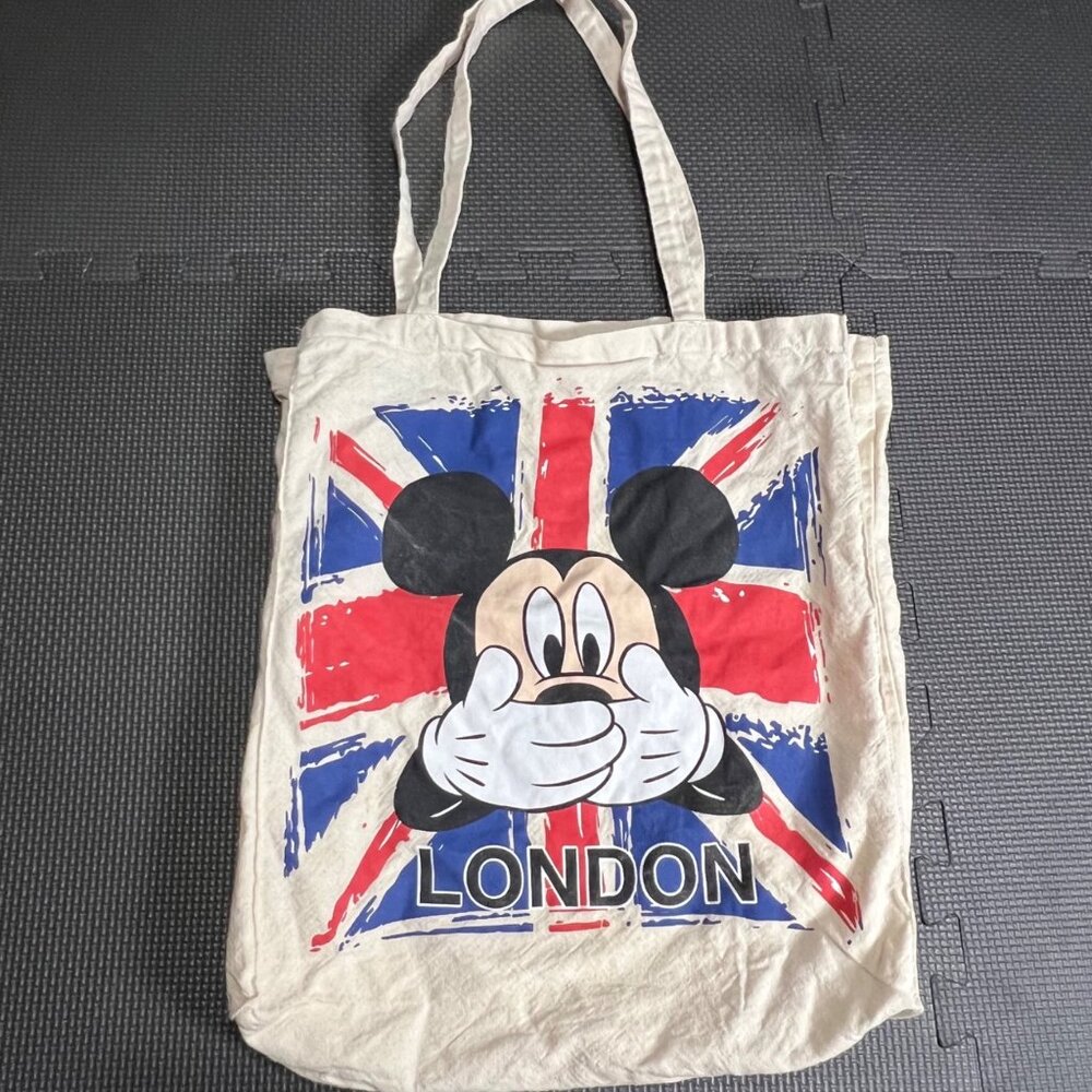 Mickey Mouse London Union Jack Canvas Tote Bag 16"x15" Reusable Shopping Bag